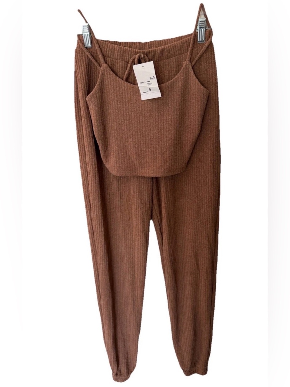 Forever 21 Women Mocha Joggers Tank SET Sweatpants Tapered Ribbed Lounger SZ S